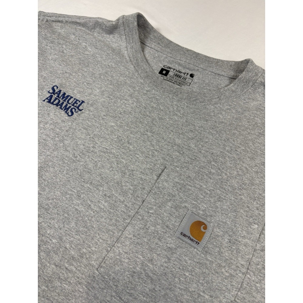 Carhartt Loose Fit Long Sleeve Gray Pocket Logo Samuel Adams Logo Men's Medium.